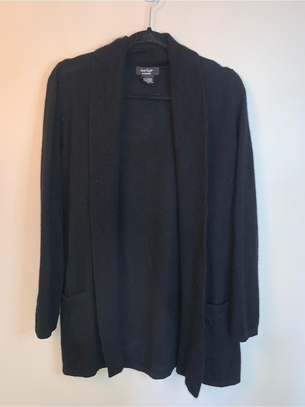 Lord + Taylor 100% Cashmere Black Cardigan Sweater L